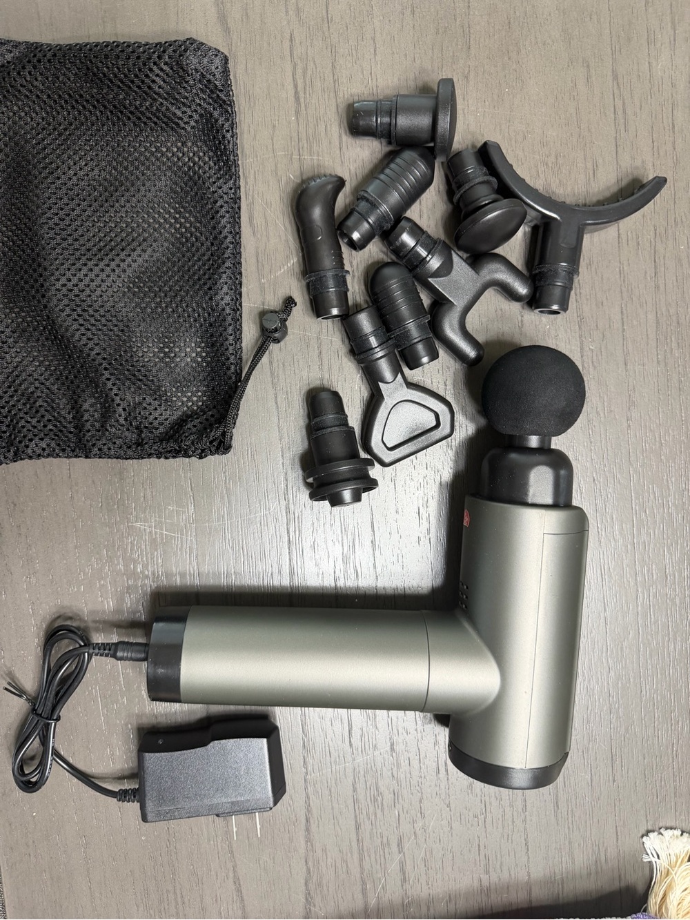 Massage Gun with Multiple Attachments - Silver and Black